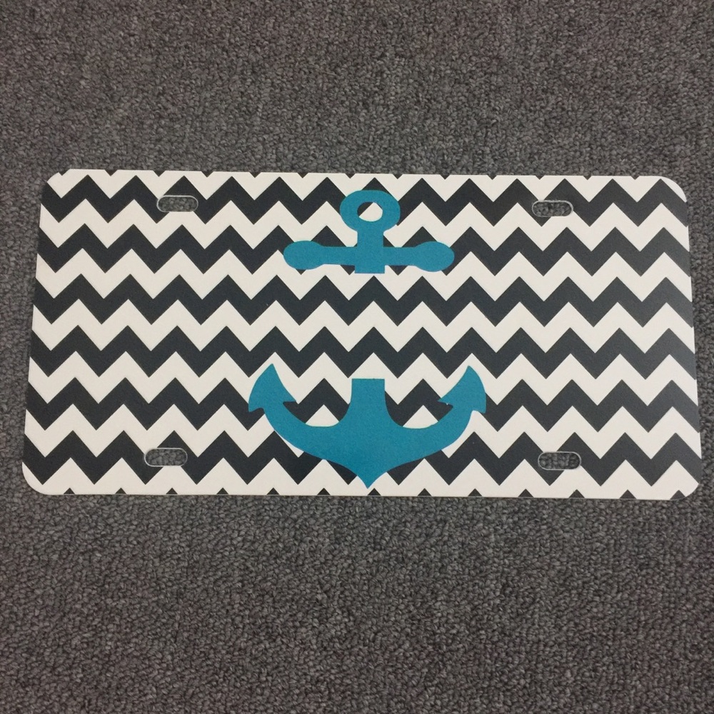 Black chevron car tag with turquoise anchor
